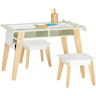 SoBuy Kindersitzgruppe Weiß-Grün , Holzwerkstoff, Holz , 80x50x48 cm , Babymöbel & Kindermöbel, Kinderzimmer & Jugendzimmer, Kindersitzgruppe