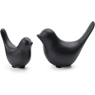 Tibeoyad 2 Stück Kleine Vögel Statuen, Keramik Vogel, Moderne Tier Vogel Skulpturen für Landschaft Garten Home Office Desktop Display Dekor (Schwarz)