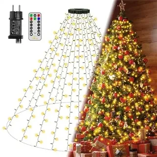 Ollny Lichterkette Weihnachtsbaum 2.5M, 300 LED Lichterkette außen innen 12 Stränge mit Ring Timer, 8 Modi wasserdicht Weihnachtsbeleuchtung außen für 150cm 180cm 240cm Baum(warmweiß)