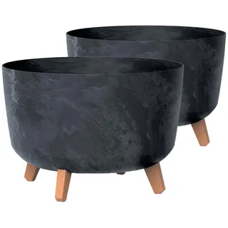 Tymar Blumentopf mit Füßen, 2er-Pack, Blumenkübel, Pflanzkübel, Übertopf, Runde Form((2pack) Beton Anthrazit; ø 39 cm)