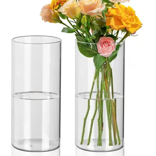 Fizdoqg 2 Stück Glasvase Zylinder 20 cm Hoch, Glaszylinder Kerzen, Glasvase | 20x8.5cm Zylindrische Glaszylinder für Kerzen, Blume, Trockenblumen, Muschel oder Tischaufsatz