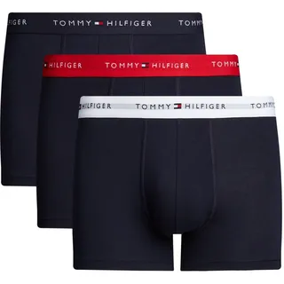 Tommy Hilfiger Herren 3er Pack Boxershorts Trunks mit Logobund, Mehrfarbig (Primary Red/White/Desert Sky), M