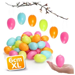 com-four® 36x Ostereier XL zum Aufhängen 6 cm - Osterdeko in sanften pastelligen Farben - Bunte Deko-Eier mit Aufhänger - Kunststoff-Eier für innen und außen (36x - 6cm - Pastell)