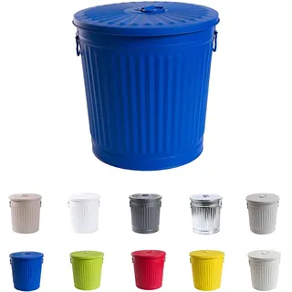 Jinfa Kinderzimmer Mülleimer kleiner Metalleimer mit Deckel retro | Blau | Ø 21,5 cm, Höhe 21,5 cm, 7 Liter