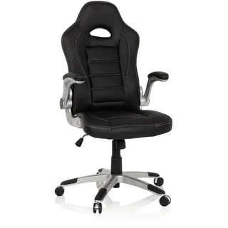 hjh OFFICE 621891 Chefsessel Game Sport Kunstleder Schwarz Gaming Stuhl Bürostuhl, Armlehnen klappbar