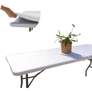 Tischdecke mit Gummizug Rechteckig 182x76 cm, Abwaschbare Gartentischdecke Weiß, Wetterfest & rutschfest, Perfekt für Outdoor, Camping & Stehtische