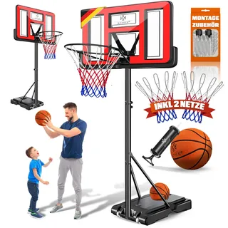 KESSER® Basketballkorb Set höhenverstellbar Mobiler Basketballständer mit Rollen, Backboard, Basketball, Pumpe & 2 Netzen - Indoor & Outdoor Basketballanlage für Kinder & Erwachsene