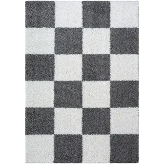 Hochflorteppich , Grau, Weiß , Textil , Karo , rechteckig , 120x170 cm , für Fußbodenheizung geeignet, schmutzabweisend, für Hausstauballergiker geeignet, pflegeleicht , Teppiche und Böden, Teppiche, Hochflorteppiche & Shaggys