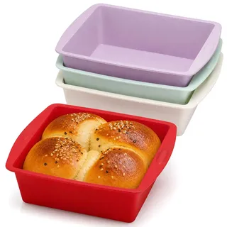 VINATO 4 Stück Silikon Kuchenform Eckig Antihaft Quadratisch Backform Silikon Brownie Backformen Kuchenform Brotbackform Silikonbackform Viereckige für Brownie, Kuchen, BPA-frei