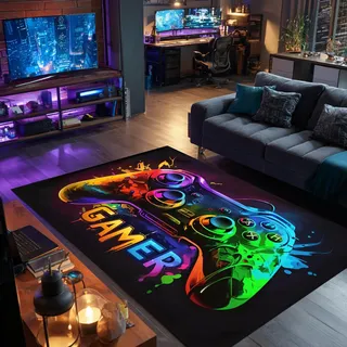 Gaming Teppich 3D Game Controller Design, 120 x 160 cm Gamer Teppich Spielteppich, Rutschfeste & Waschbare Fußmatte, Doole Deko für Jungen Teenager Schlafzimmer Wohnzimmer Spielzimmer Gamer Setup, D