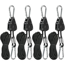 TIMESETL 4Stück Duty Heavy Rope Seilratsche mit Haken, einstellbare Seil Ratsche für Pflanzenlampe, 150lb, einstellbare Wachsen Licht Ratchet Seil, Aufhänger Rope Ratchet, Nylon, Schwarz