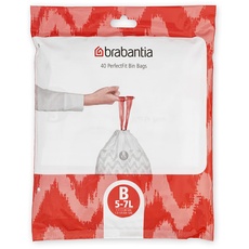 Brabantia Müllbeutel PerfectFit Spenderpackung (Code B / 5L) Extra Starke müllsäcke Mit Zugband (40 Müllbeutel)