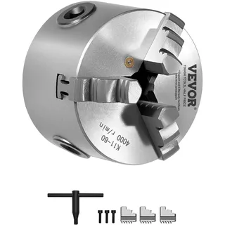 Vevor 3-Backen-Drehfutter, 80 mm, selbstzentrierendes Spannfutter, 2-63 mm Spannbereich mit T-Schlüssel-Befestigungsschrauben, umkehrbare Backen, HT300-Material, für Holz-Metall-Drehmaschine