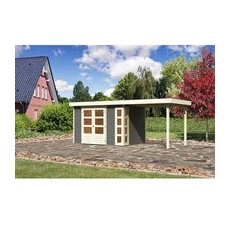 Karibu Holz-Gartenhaus Sölve Terragrau Flachdach Lackiert 298 cm x 213 cm