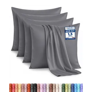 Utopia Bedding Kissenbezug 4er-Set 40 x 40 cm mit Umschlagverschluss, Grau