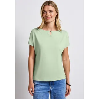 STREET ONE STREET ONE, Damen, Gr. 40, grün (soft jade grün), Stoff, 95% Viskose, 5% Elasthan, unifarben, regular fit taillenbedeckt, U-Boot-Ausschnitt, Tops Shirttop, mit Cut-Out Detail