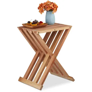 Relaxdays Klapptisch, Walnuss Holz, Wohnzimmer, Balkon & Terrasse, HBT: 44,5 x 34 x 28 cm, Beistelltisch