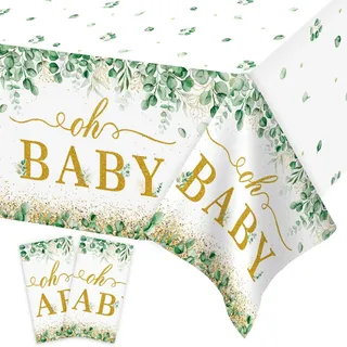 Heboland Babyparty Deko Neutral Tischdecke Salbeigrün, 2 Stück 137 x 274cm Oh Baby Tischdecke für Babyparty Deko Junge Mädchen Baby Shower