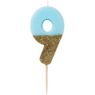 Talking Tables Geburtstagskerzen | Kerzen für Geburtstagskuchen | Kerzen Blau | 9 Geburtstagskerze Cake Topper | Gold Glitzer und Blau, multifarbe, "height 8cm, 3""", 9 Number Candle