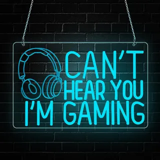 RuCvixkt Can't Hear You I'm Gaming Neon Schild, LED Neonlicht für Gaming Zimmer Deko, Wanddeko für Game Zone Streaming Setup, Leuchtschild als Geschenk für Gamer, Männer und Jugendliche