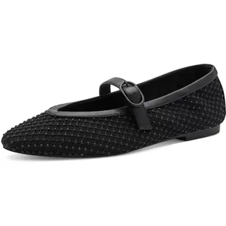 Marco Tozzi Damen Ballerinas weiches Feel Me Fußbett weiches Innenfutter Vegan Strap, schwarz (Black Comb), 40 EU