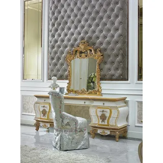 Schminktisch mit Spiegel Luxus Konsole Kommode Schlafzimmer Barock Rokoko E38 - Weiß