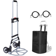 REAWOW Schwerlast Sackkarre klappbar Transportkarre bis 80 kg Aluminium Sackkarre klappbare Extra Langer Teleskopgriff 100 cm Mit Einkaufstaschen Expanderseil ...