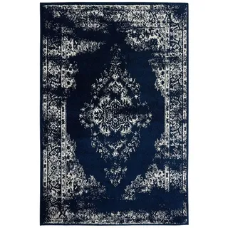 benuta Basic Teppich Sia - Blau 160x230 cm - Kunstfaser - Rechteckig & im Style: Vintage, Boho-Style, Retro - Pflegeleicht für Wohnzimmer Schlafzimmer
