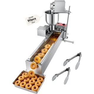 Vevor kommerzielle automatische Donut Maschine Maker, einreihige Herstellungsausrüstung aus Edelstahl (90 Stk./h) elektrische Donut-Fritteuse mit 3 Formengrößen für Bäckereien Restaurants Café