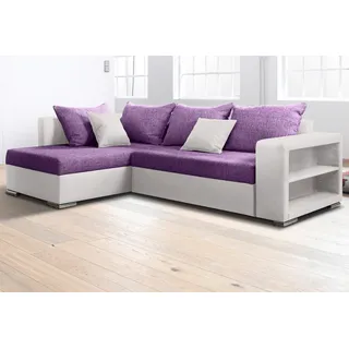 COLLECTION AB Ecksofa »John L-Form«, Regalarmlehne,Bettfunktion,Bettkasten,Ottomane beiseitig montierbar, lila