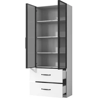 okwish LED Vitrine mit Schubladen Glasfächer Wohnzimmer 60x40x160cm Weiß