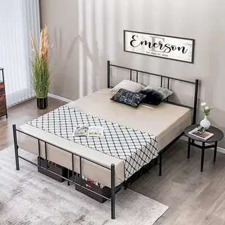 COSTWAY Metallbett Bettrahmen für 200 x 160 cm Matratze, Doppelbettgestell, Bettgestell mit Lattenrost, Stauraum unter dem Bett, Gästebett Plattformbett Metall (200 x 160 cm) - Schwarz