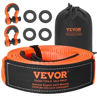 Vevor Abschleppgurt-Bergeset, 16329 kg, Abschleppseil mit Aufbewahrungstasche & 19 mm D-Ring-Schäkel, Notfall-Hochleistungsgurt für SUVs, Pickups, LKWs, Boote, Geländefahrzeuge, 76,2 mm x 6,1 m