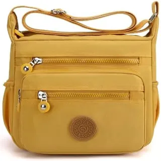 MINGZE Nylon Handtasche, Umhängetasche Damen Sportliche Schultertasche Wasserdicht(gelb)