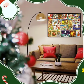 Weihnachts-Puzzle 1000 Teile - Vintage Weihnachtsstempel Puzzle - Adventskalender 24 Tage - Für Erwachsene und Kinder - Jungen und Mädchen - Weihnachtsgeschenk