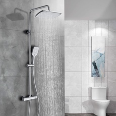 PHASAT Duschsystem Thermostat Duscharmatur Duschset Regendusche mit 3 Funktion Handbrause und Überkopfbrause PTSB08C