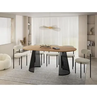 WFL GROUP Esstisch Rund Ausziehbar mit Lamellen im Loft-Stil – 120 bis 200 cm – Industrieller Tisch mit Schwarzen Metallbeinen, Platzsparend für Wohnzimmer oder Esszimmer – Braun