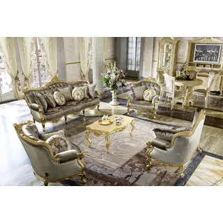 Möbel Set Garnitur Esstisch 4 Stühle Luxus Esszimmer Möbel Gruppe Italien 5tlg - Beige