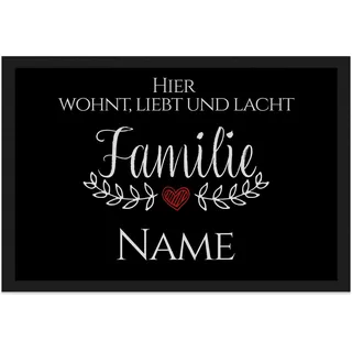 Print Royal Personalisierte Fußmatte mit Namen - Hier wohnt liebt und lacht - Geschenke zum Einzug | rutschfest, 90x60cm mit Gummirand