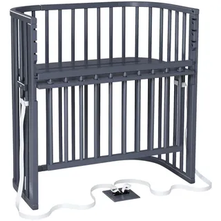 Babybay Beistellbett , Grau, Schieferfarben , Holz , Buche , 56.5x96.5x96 cm , Textiles Vertrauen - Oeko-Tex®, Oeko-Tex® Standard 100 , Lattenrost stufenlos höhenverstellbar, zur Sitzbank umbaubar, sehr stabil , Babymöbel & Kindermöbel, Babyzimmer, Babybetten, Beistellbetten