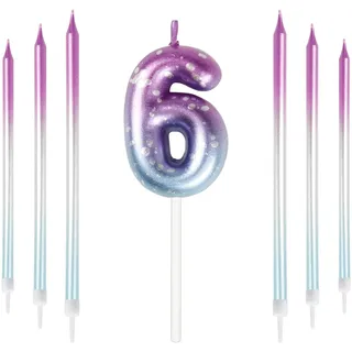 Mciskin Bunte Zahlenkerzen, Kerze für Kuchen, Geburtstagskerzen, Hochzeitsdekorationen, Partykerzen, Geburtstagskerzen für 6 Jahre, Jungen, Mädchen, Tortenaufsatz, Geburtstagskerzen Nummer 6