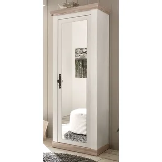 Garderobenschrank "Rovola" in Pinie weiß / Oslo Pinie Landhaus Garderobe oder großer Schuhschrank mit Spiegel 73 x 201 cm - Weiß, Naturbelassen