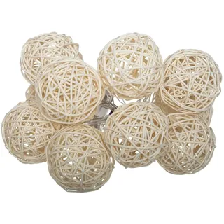 Atmosphera LED-Lichterkette, batteriebetrieben, 10 Kugeln, Rattan, elfenbeinfarben, Länge 162 cm