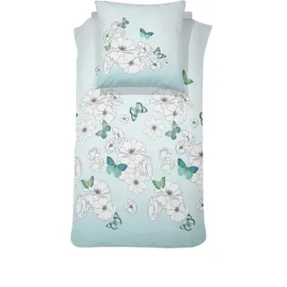 Cinderella Baumwoll Perkal Bettwäsche Schmetterlinge Blumen Hellblau 155x220 cm Hellblau - Hellblau