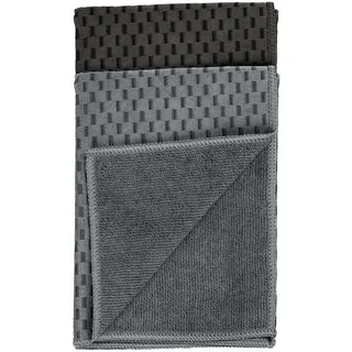 Wenko Mikrof. Geschirrtücher Mod. Miko fusselfrei saugstark strapazierfähig hochflorige Karierte Seiten perfekte Reinigung 2er Set Schwarz Maße 40 x 60 cm