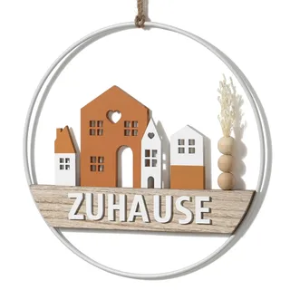 QILICZ Zuhause Dekorationsschild Türkranz mit Trockenblumen und Haus, personalisiert Dekokranz ø28cm Trockenblumenkranz für Tür Fenster Wände - auch als Geschenk