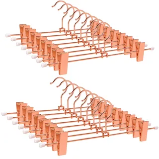 Amber Home Kleiderbügel für Hosen, Röcke, 30,5 cm, robust, für Hosen, mit 2 verstellbaren rutschfesten Clips und Drehhaken, Rotkupfer, 24 Stück