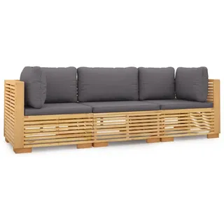 3-tlg. Garten-Lounge-Set mit Kissen Massivholz Teak - Braun, Dunkelgrau