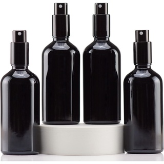 YIZHAO Schwarz Sprühflasche Glas 100ml, Sprühflasche Klein Glas mit [Zerstäuber], für Ätherisches Öle,Kosmetik, Apotheker, Reinigung,Aromatherapie, Massage, Haare – 4Pcs