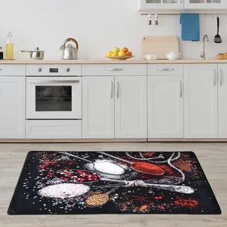 miqna Küchenteppich, rutschfeste Küchenläufer, Waschbarer Küchen Teppich, Schwarz Küchenmatte, Waschbarer Küchen Teppich (Schwarz, 80 x 200 cm)